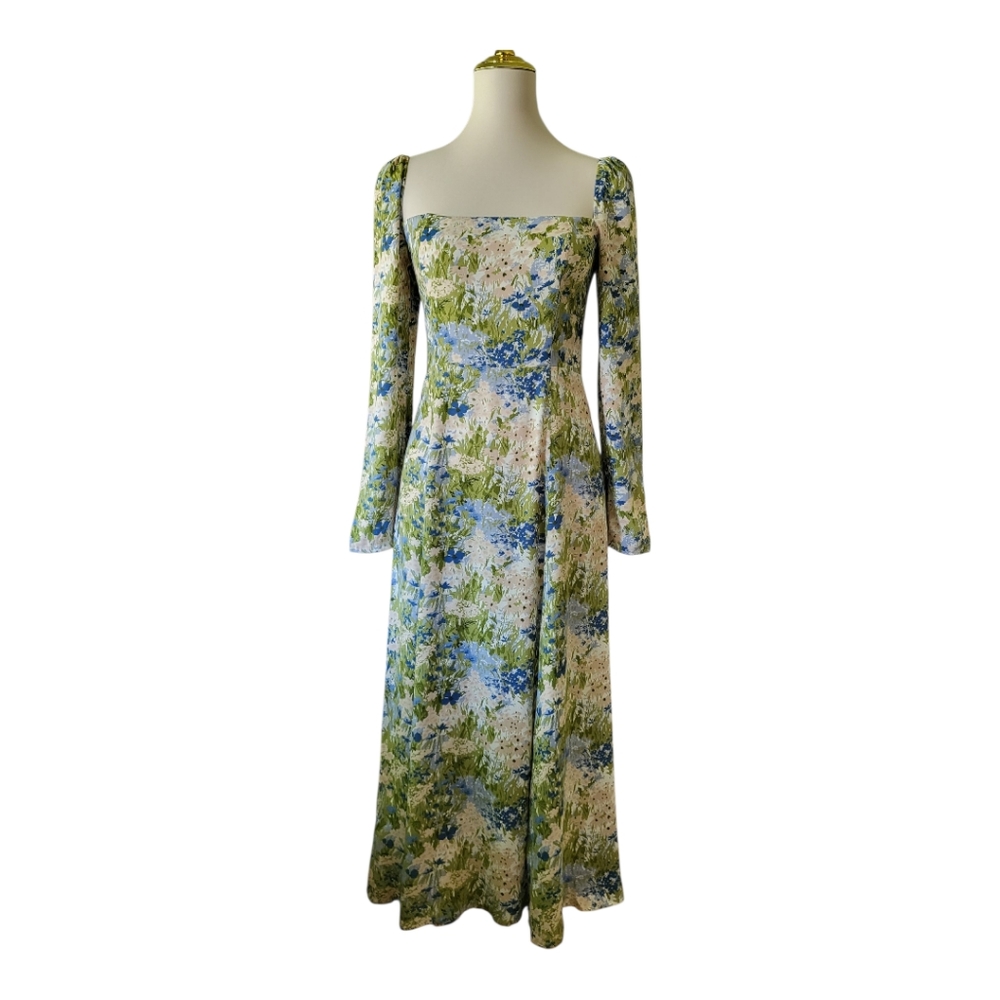 Reformation Floral Midi Dress in Blue and Green